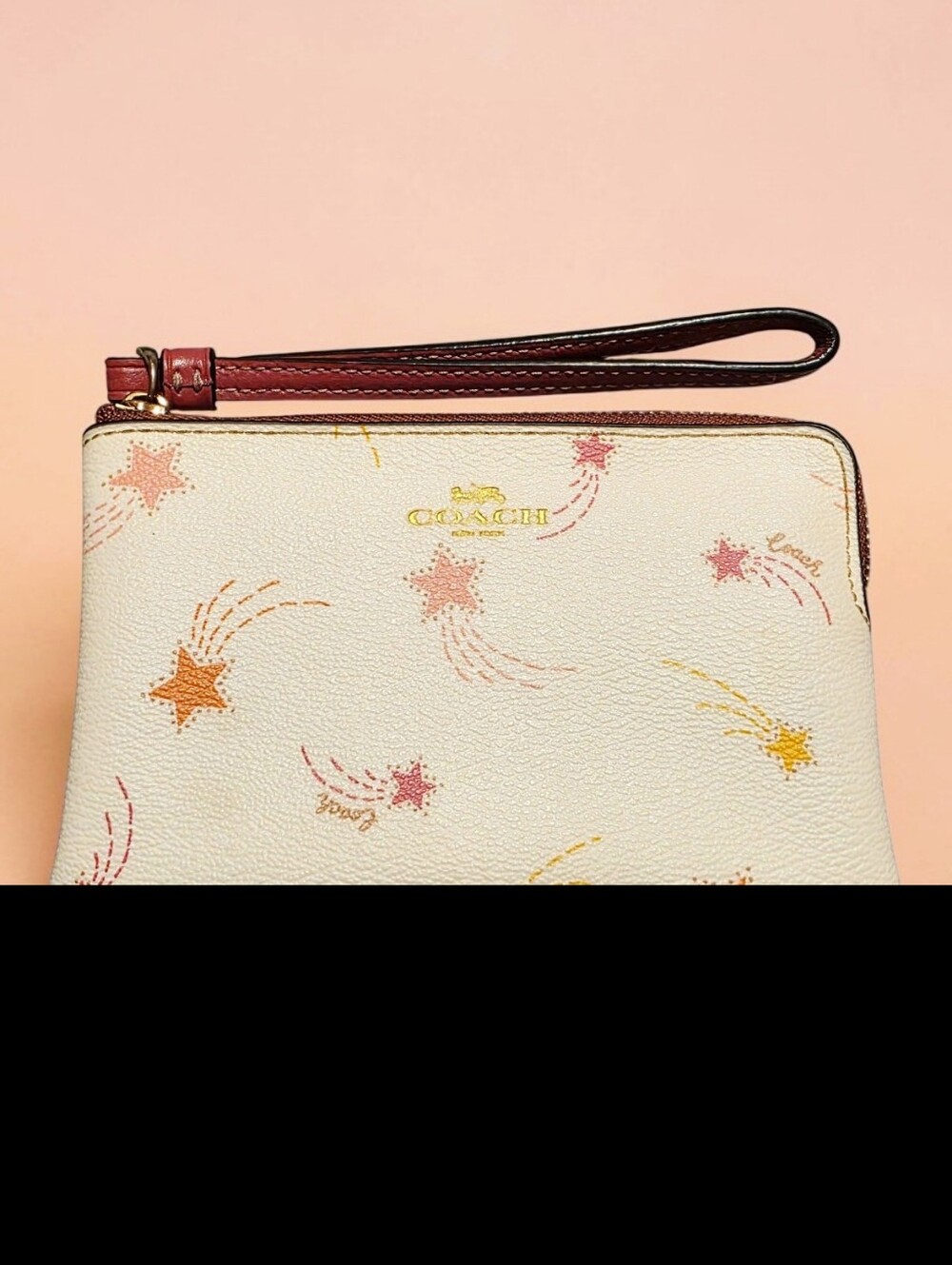 Coach Cream Wristlet with Pink & Orange Shooting Star Print-EUC